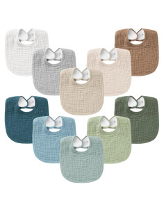 Konssy Paquete de 10 Baberos de Muselina para Bebés Unisex