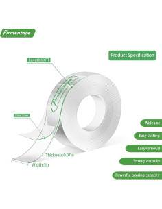 Cinta Adhesiva Doble Cara Firmentape 2.54cm x 3.05m - Reutilizable 2