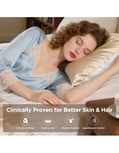 Funda de Almohada Utukky 100% Seda de Morera 22 Momme Estándar