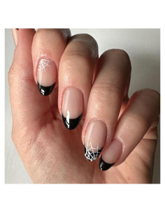 Uñas Postizas Halloween BDKAIWU Telaraña Negra 24 Pcs