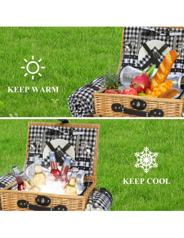 Cesta de Picnic para 2 HYBDAMAI con Manta Impermeable y Enfriador