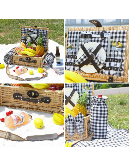Cesta de Picnic para 2 HYBDAMAI con Manta Impermeable y Enfriador