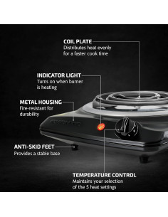 Cocina Eléctrica OVENTE BGC101B 1000W Bobina 15.24cm 2