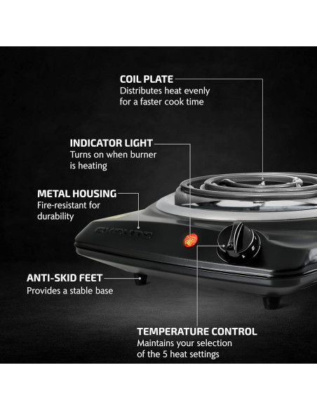 Cocina Eléctrica OVENTE BGC101B 1000W Bobina 15.24cm