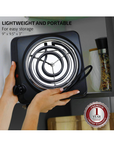 Cocina Eléctrica OVENTE BGC101B 1000W Bobina 15.24cm