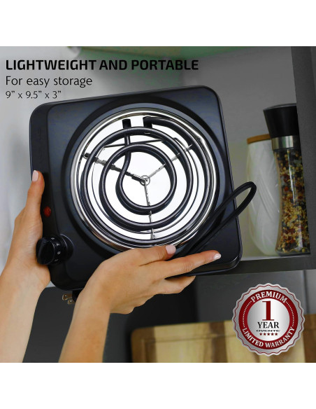 Cocina Eléctrica OVENTE BGC101B 1000W Bobina 15.24cm