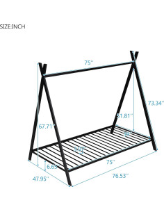 Cama de Piso Tipo Tienda Bellemave Twin Metal Negra 2