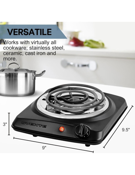 Cocina Eléctrica OVENTE BGC101B 1000W Bobina 15.24cm