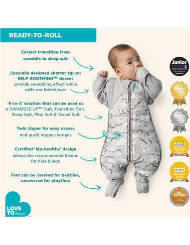 Love to Dream Swaddle UP Traje de Transición Gris Mediano 5.9-8.6 kg