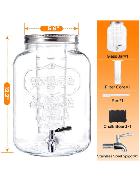 Dispensador de Bebidas de Vidrio JILLSKY 2 Galones con Grifo Dispensador de Bebidas de Vidrio JILLSKY 2 Galones con Grifo