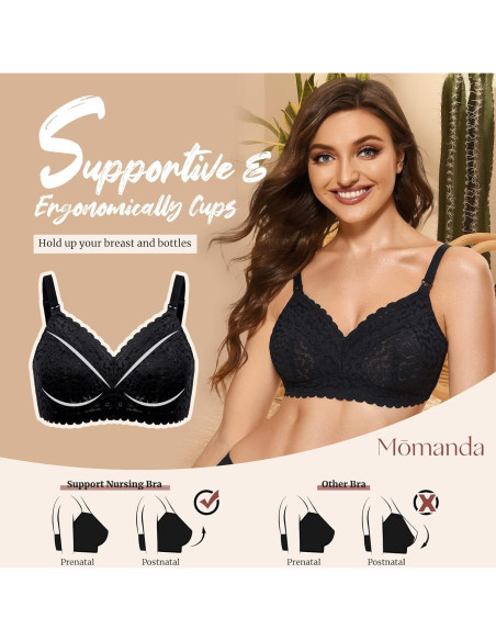 Sostenedor de Lactancia Momanda A113 con Encaje Negro 32B Sostenedor de Lactancia Momanda A113 con Encaje Negro 32B