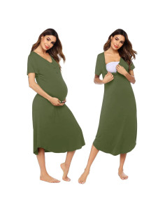 Camisón de Maternidad Ekouaer Verde Militar para Lactancia