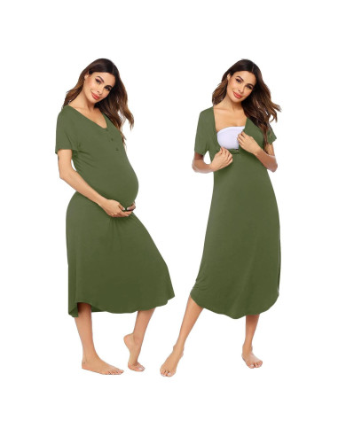 Camisón de Maternidad Ekouaer Verde Militar para Lactancia