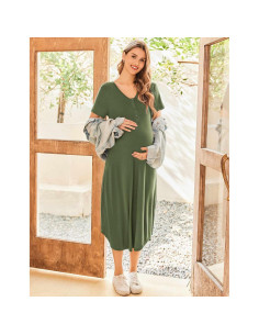 Camisón de Maternidad Ekouaer Verde Militar para Lactancia 2