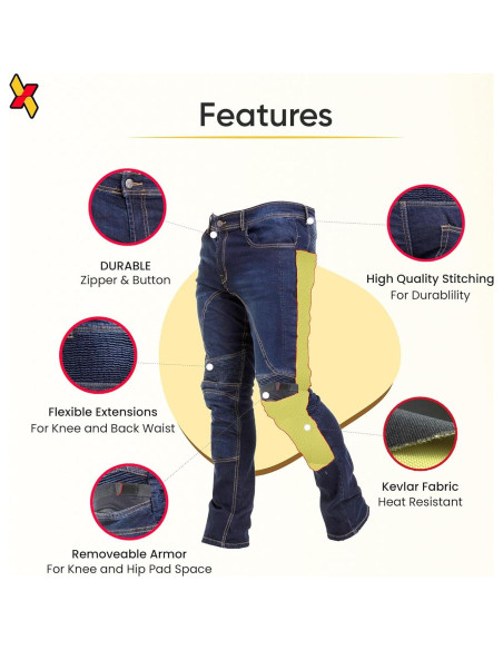 Pantalones de Motocicleta Juicy Trendz con Almohadillas 36W x 86L