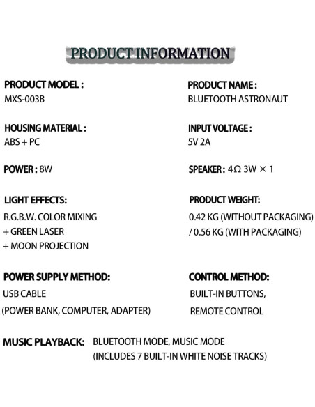 Proyector Galáctico Astronauta MEIBEST con Bluetooth y Ruido Blanco