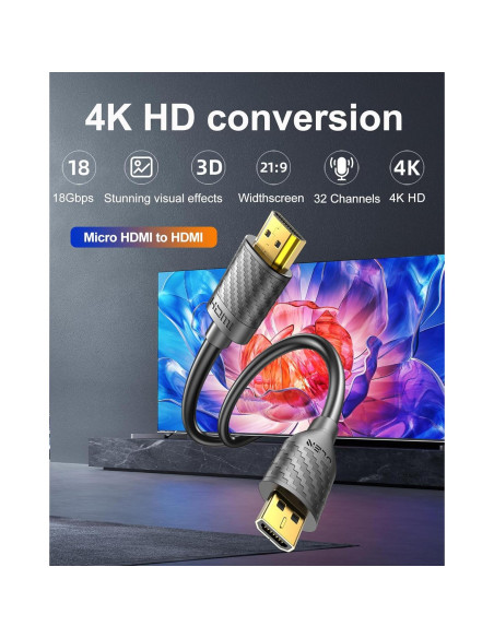Cable Micro HDMI a HDMI 4K 60Hz Jahobet 1.01m para Raspberry Pi