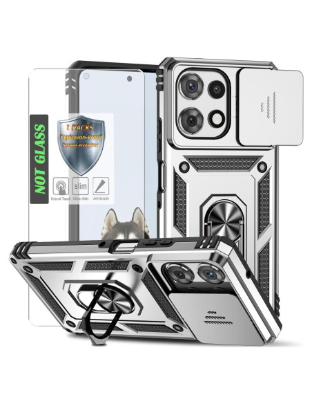 Funda AYMECL para Moto G Power 2025 con Soporte 360 Plata