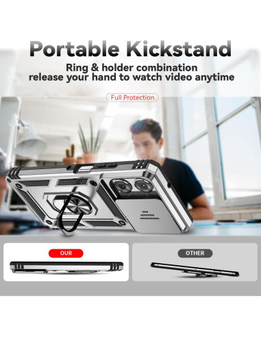 Funda AYMECL para Moto G Power 2025 con Soporte 360 Plata