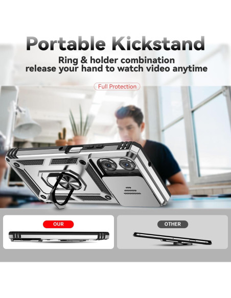 Funda AYMECL para Moto G Power 2025 con Soporte 360 Plata