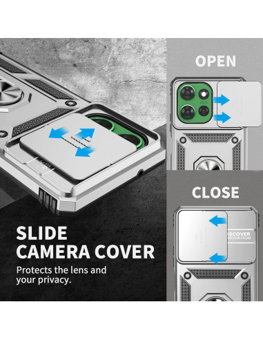 Funda AYMECL para Moto G Power 2025 con Soporte 360 Plata