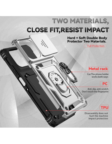 Funda AYMECL para Moto G Power 2025 con Soporte 360 Plata