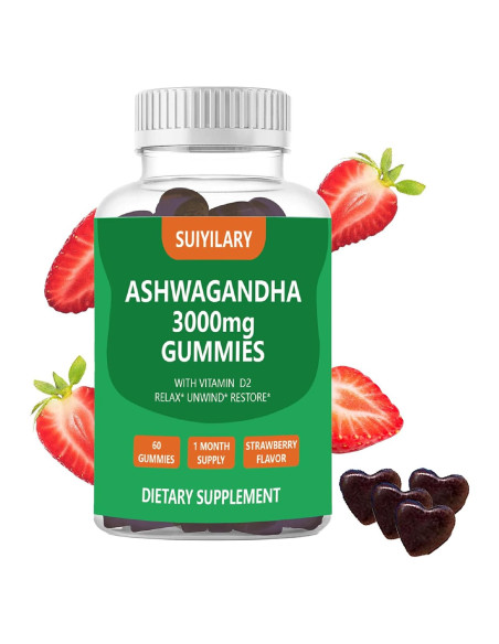 Gomitas de Ashwagandha 3000mg Suiyilary - 60 Unidades Sabor Fresa