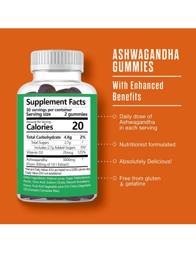 Gomitas de Ashwagandha 3000mg Suiyilary - 60 Unidades Sabor Fresa