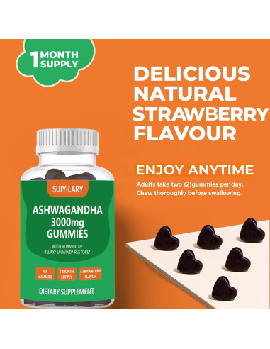 Gomitas de Ashwagandha 3000mg Suiyilary - 60 Unidades Sabor Fresa