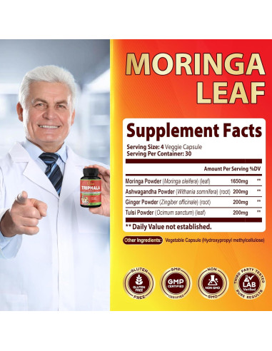 Cápsulas de Moringa Orgánica Cadane 120 unidades - Suplemento Inmunológico