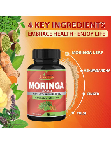 Cápsulas de Moringa Orgánica Cadane 120 unidades - Suplemento Inmunológico