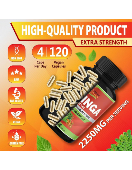 Cápsulas de Moringa Orgánica Cadane 120 unidades - Suplemento Inmunológico