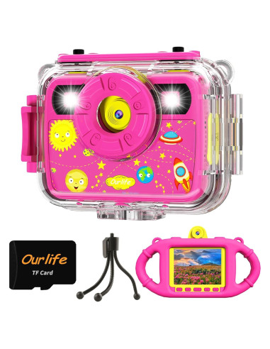 Cámara Submarina Ourlife Rosa 1080P para Niños 3-12 Años