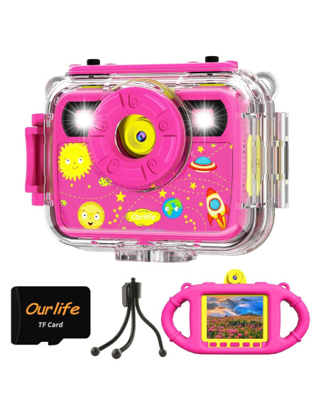 Cámara Submarina Ourlife Rosa 1080P para Niños 3-12 Años