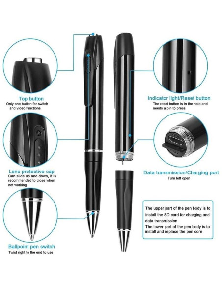 Cámara de bolígrafo Tak Shing W8 128GB 1080P HD grabadora Cámara de bolígrafo Tak Shing W8 128GB 1080P HD grabadora