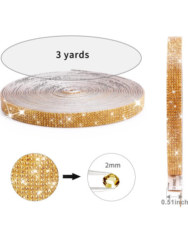 Cinta de Rhinestone Autoadhesiva Grande&Sueño 1.3 cm x 3 m Dorado