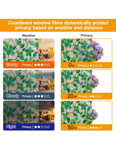 Película de Privacidad para Ventanas COUNTEWOL 44.5x200cm Verde