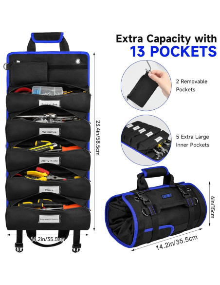 Bolsa de Herramientas Enrollable LEFOR-Z 13 Bolsillos Negra/Azul