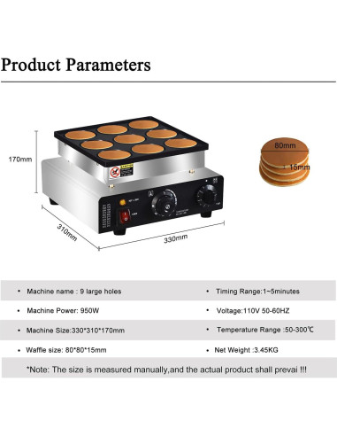 Mini Máquina de Pancakes AEYDJXMER 9 Huecos 950W Acero Inoxidable