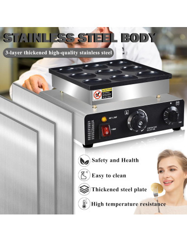 Mini Máquina de Pancakes AEYDJXMER 9 Huecos 950W Acero Inoxidable