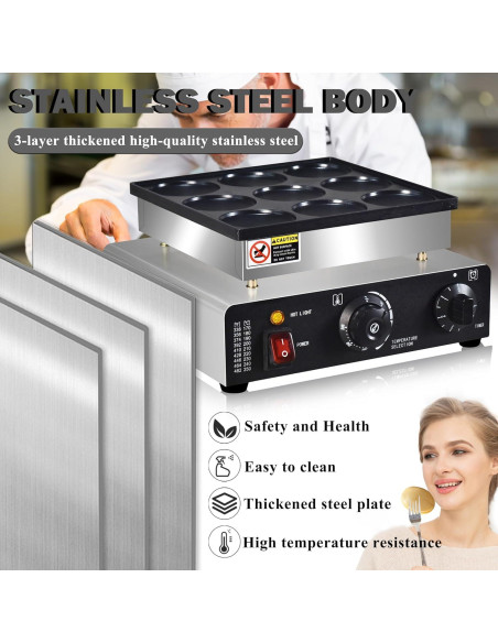 Mini Máquina de Pancakes AEYDJXMER 9 Huecos 950W Acero Inoxidable