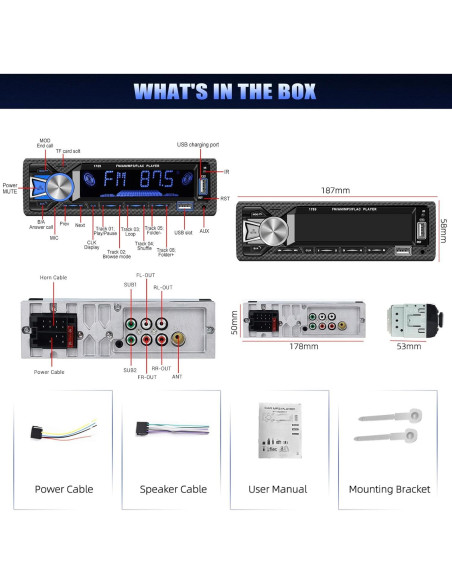 Receptor de Audio para Coche AMprime A3100US5 Bluetooth MP3