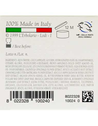 Crema Facial L'Erbolario 30g para Piel Delicada y Roja