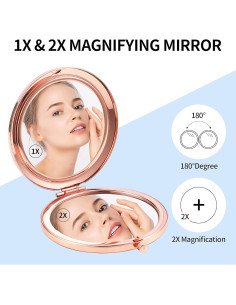 Espejo Compacto Dynippy Rosa Dorado Doble Cara 2x 1x 7cm 2