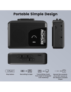 Reproductor de Cinta Cassette Portátil Reshow 235A Negro USB C 2