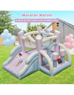 Casa Inflable BOUNTECH Rosa y Blanca con Tobogán y Ventilador 2