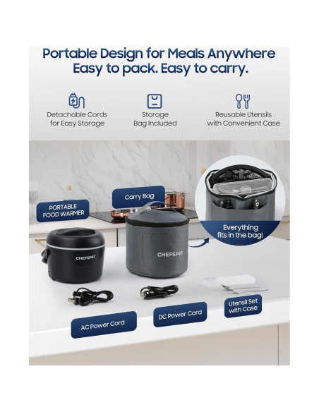 Caja de Almuerzo Eléctrica CHEFSPOT 1.1L Portátil 12V/120V