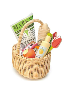 Cesta de Compras de Mimbre Tender Leaf Toys - Juego de Picnic 15 Piezas