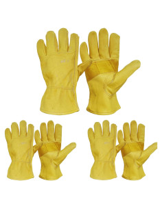 Guantes de trabajo de cuero de vaca - 3 pares, resistentes y duraderos