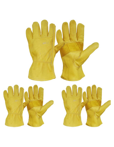 Guantes de trabajo de cuero de vaca - 3 pares, resistentes y duraderos